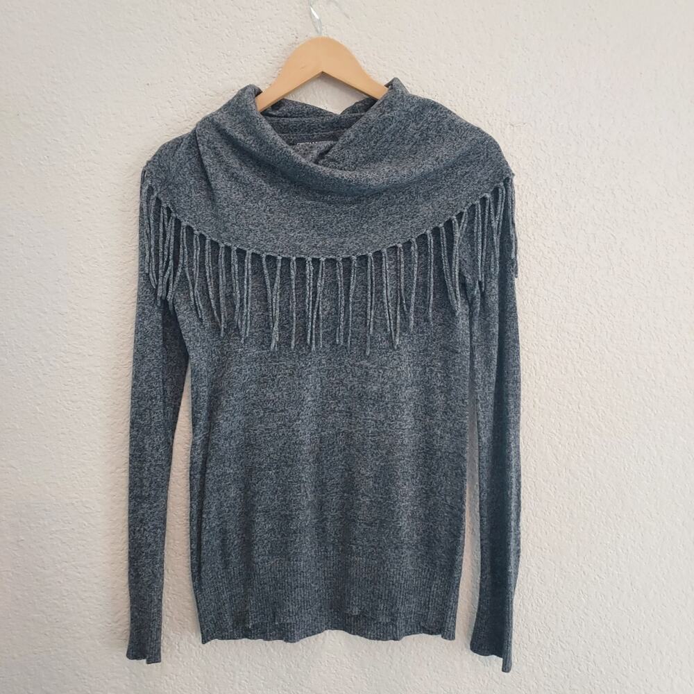 Chelsea & Theodore Charcoal Gray Cowl Sweater w/Accent Fringe Size S